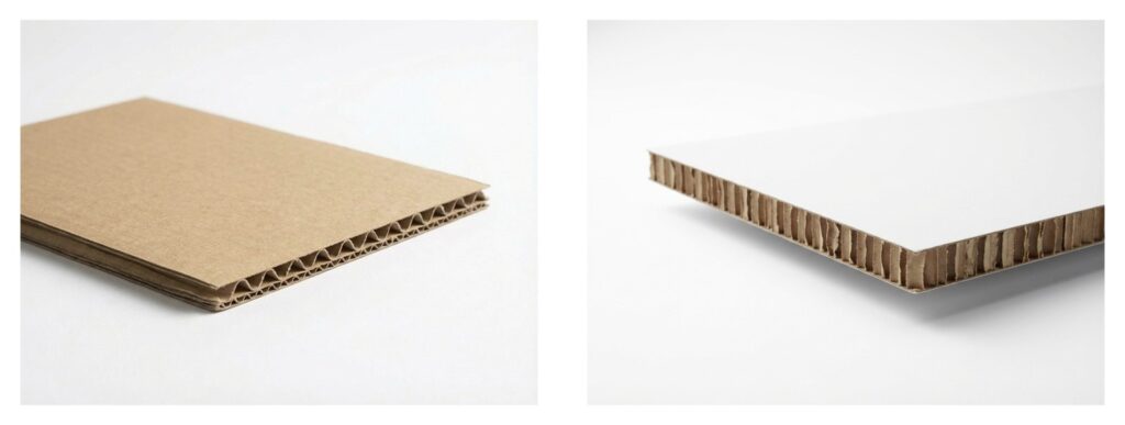 左が強化段ボール、右がリボード